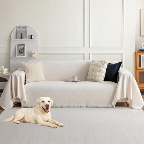 Deep Dream Chenille Sofa Cover, Couch Covers for 3 Cushion Couch, Washable Slipcovers for Sectional l Shaped Dogs Protector Furniture Covers (71" x 91", Beige)