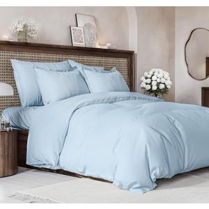 Duvet Cover Queen Size Set - Extra Soft Queen Size Duvet Cover 90 x 90 with 2 Pillow Shams - Hotel Luxury Easy Care and Fade Free w/ Zipper Closures & Ties - Comfy Breathable Bedding Set (Light Blue) (20 - Baby Blue (No Comforter))