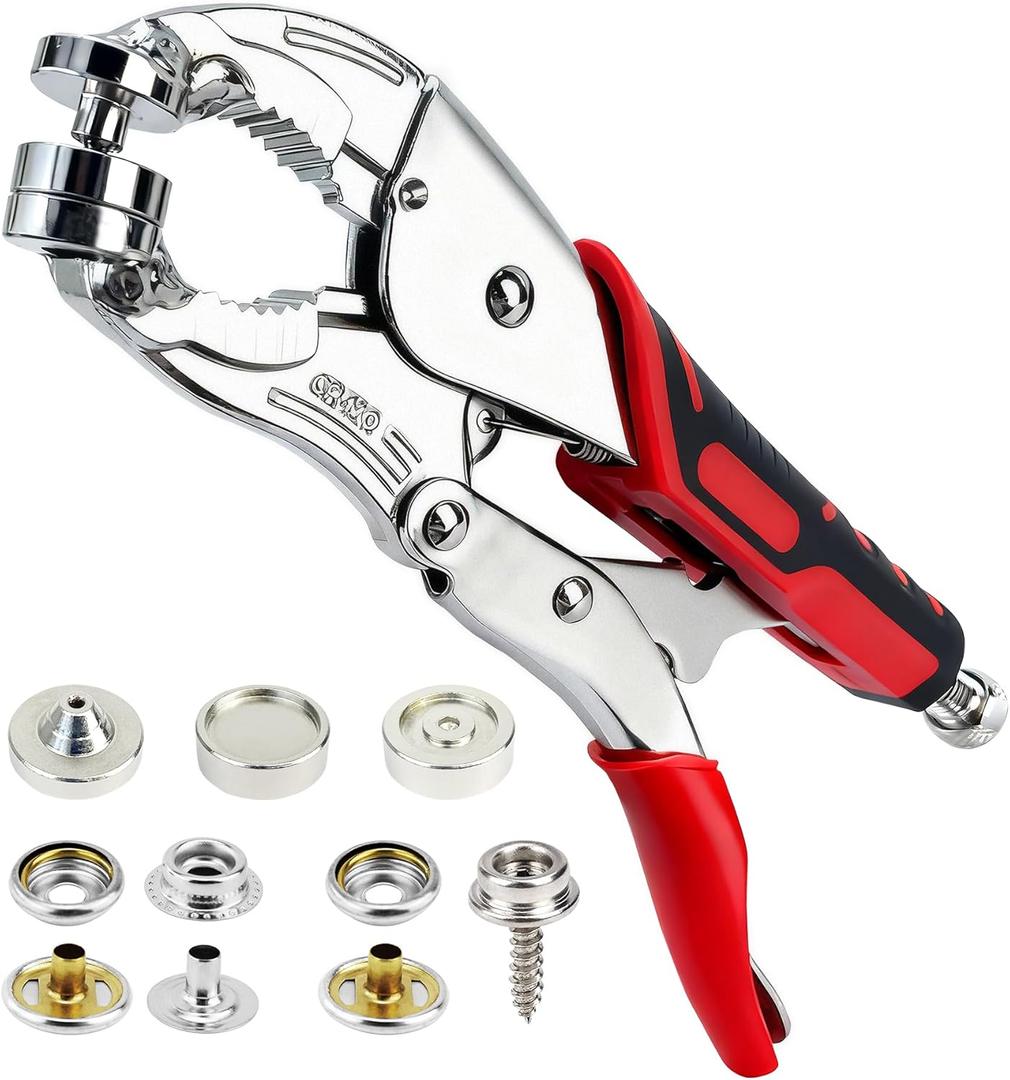 Heavy Duty Snap Fastener Tool, Snap Kit with 140 Pcs, Punching Capable, Magnetic Mold, Beginner-Friendly Snap Installation Tool, Boat Covers, Leather & Fabric Repair Installation (Red)