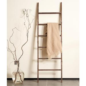 Blanket Ladder for The Living Room 6-Tier, Wooden Decorative Quilt Holder for Bed Room, Wall-Leaning Wood Towel Rack for Bathroom，Rustic Farmhouse Ladders for Display. (Washed Brown)
