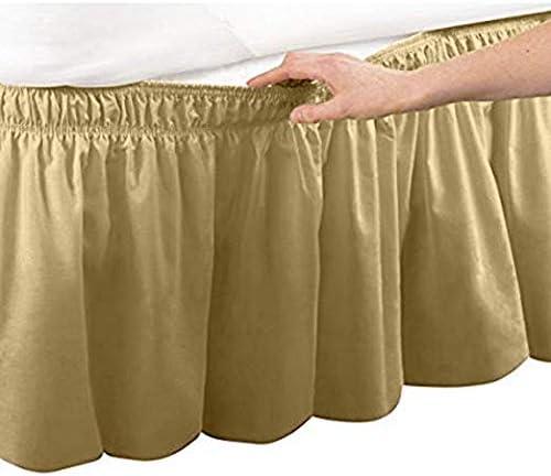 Pleated Three Sides Fabrics Wrap Around Style Egyptian Cotton Elastic 17 inch Drop Dust Bed Skirt for Twin/Full,Queen,King Size Beds(King, Taupe).