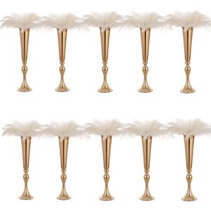 Gold Vases for Centerpieces Table Wedding Vase - 10 Pcs 21.9" Tall Versatile Metal Trumpet Vase Tabletop Flower Stand for Party Dinner Anniversary Ceremony Centerpiece Event (Gold, 10 Pcs)