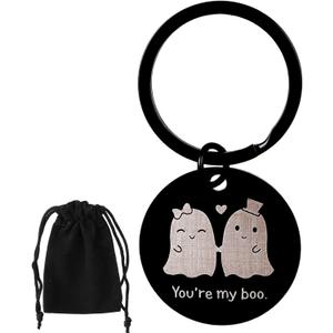 4 x Halloween Ghost Keychain, Halloween Keychain Boo Basket Stuffers for Women, Metal Spooky Gifts, With a Flannel Bag