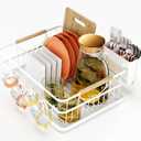 KINGRACK Dish Drying Rack,Dish Drainer with Utensil Holder and Drainboard, High-Sided Dish Rack for Kitchen Counter,Small Sink Drainer for Sink, White