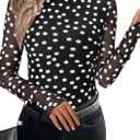 PRETTYGARDEN Women's Long Sleeve Going Out Tops 2026 Spring Y2K Clothes Mesh Floral Fitted Shirts Date Night Outfit (M)