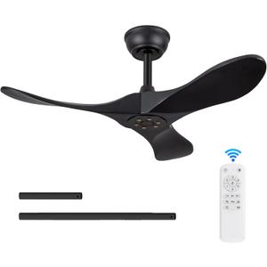 BOJUE 36 Inch Black Ceiling Fan No Light,Solid Wood Ceiling Fan without Light,Reversible DC Motor,6 Speeds,Noiseless,Modern Indoor Outdoor Ceiling Fans with Remote for Patios Farmhouse Bedroom