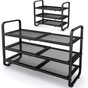 SNTD Shoe Rack - Expandable Shoe Organizer for Closet, Adjustable Metal Shoe Shelf Storage, Stackable Long Shoe Stand Holder for Garage, Entryway, Door Entrance (Black, 3-Tier)