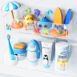 Nieifi Bath Toy Storage, Large Capacity Bath Toy Organizer, Adhesive Shower Caddy for Baby Bathroom Bathtub, Clear (2 Large)