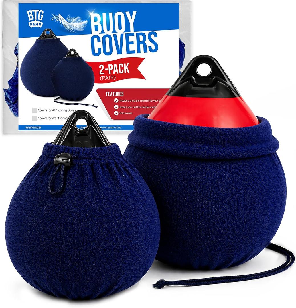 Set of 2 Mooring Buoy Fender Covers for Boat | Fleece Fender Covers (Navy Blue)