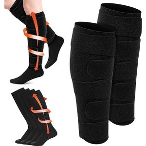 Floraltop 3 Pair Lymphedema Compression Leg Wrap with Calf Compression Sock 2030 Mmhg Lymphedema Product Adjustable Brace Medical Shin Splint Wrap with Stocking for Heaviness Fatigue(Black)