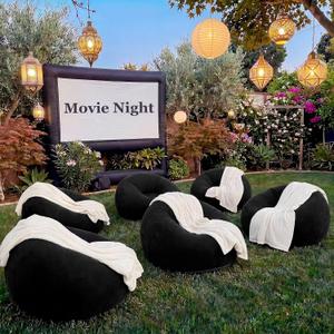 Huwena 12 Pcs Inflatable Bean Bag Chairs Set, 6 Blow up Lounge Chairs with 6 Fleece Throw Blankets and Air Pump, Portable Inflatable Seating for Adults Movie Night Camping Outdoor(Black)