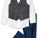 Isaac Mizrahi Slim Fit Boy's Contrast Check Vest, Shirt, Bowtie, and Pant Set, Size 5