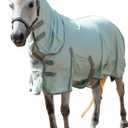 Horse Fly Sheet with Detachable Neck Cover & Belly Wrap, Adjustable Fly Sheet for Horses, Ventilated Airflow Mesh Equine Cooling Summer Flysheet Green 78