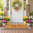 Tinideya 2 Pcs Summer Door Mat 17"x47" Happy Place Welcome Non Slip Coir Mats Large Floor Layering Black White Stripes Doormats Seasonal for Front Porch Entryway Decor