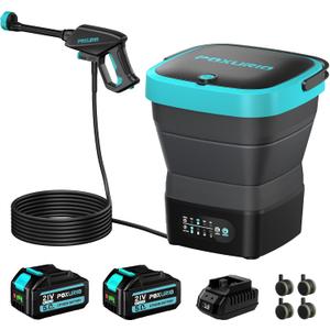 Cordless Washer,Foldable Washer with 2x5.0Ah Battery, 4 Adjustable Model, 4.5Gal Tank 10FT Hose, 6-in-1 Nozzle for Car Washer,Patio,Camping