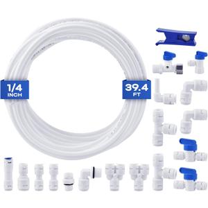 1/4 Water Line, cnaodun with 1/4" OD 39.4ft Water Tubing Reverse Osmosis Quick Connect Fittings Push To Connect Water Tube Fittings for RO Water Filter