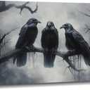 Dark Academia Canvas Wall Art Raven Picture Gothic Forest Black Birds on Tree Branch Poster Halloween Theme for Living Room Bedroom Home Wall Decor Framed(Art-2,16.00x24.00 inch)