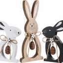 Capoda 3 Pack Easter Wooden Bunny Table Decorations Farmhouse Easter Tiered Tray Decor Bunny Signs Tabletop with Egg Rustic Table Centerpiece Rabbit Decor for Home Office Party Gifts