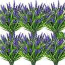 16 Bundles Artificial Plants Outdoor, UV Resistant Fake Lavender & Monkey Grass, Realistic Plastic Faux Plants for Balcony, Patio, Porch Greenery Decor, Planter Filler (Purple)