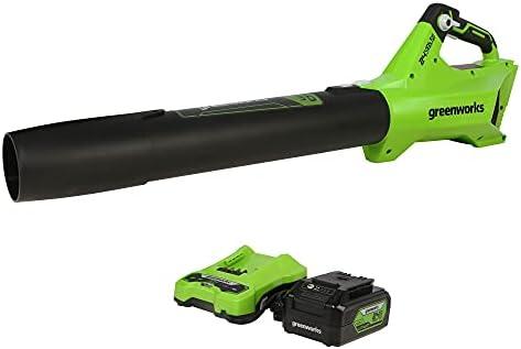 Greenworks 24V (110 MPH / 450 CFM / 125+ Compatible Tools) Cordless Brushless Axial Leaf Blower, 4.0Ah Battery and Charger Included