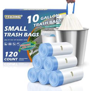 10 Gallon Trash Bags with Drawstring - 120 Count Heavy Duty 1.2 Mil Garbage Bags 38 Liter Unscented White Kitchen Bin Liners for Home & Office