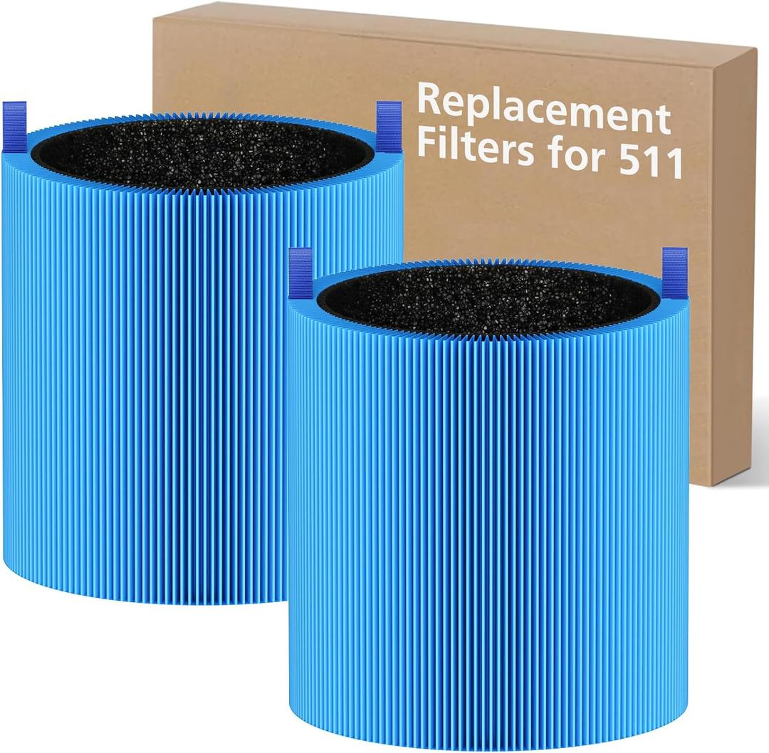 511 A11ergenBlock Replacement Filter Compatible with Blueair Blue Pure 511 Air Purifier, 2-in-1 511 HEPA Filter with Activated Carbon for Pet Fur, Dander & Odor, Blue(2 Pack)