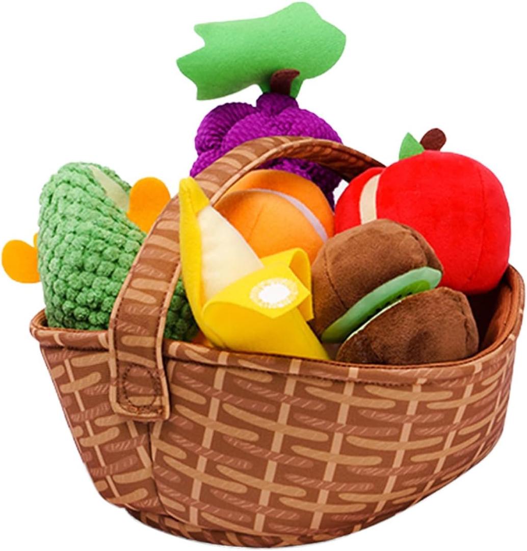 Toddler Pretend Play Food Toy 12M+, Soft Plush Baby Montessori Fruit Basket, Kid Sensory Kitchen Grocery Playset Early Educational Gift for 1 2 3 Year Infant Boy Girl