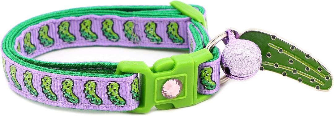 Pickle Cat Collar with Bell | Safety Breakaway Collar | Adjustable Large Size or Kitten Collar (Small(10lbs & Less), Purple)
