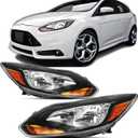 Headlights Assembly for 2012 2013 2014 Ford Focus S SE ST, Halogen Headlamp Assembly Head light with Bulb, Black Housing Amber Corner