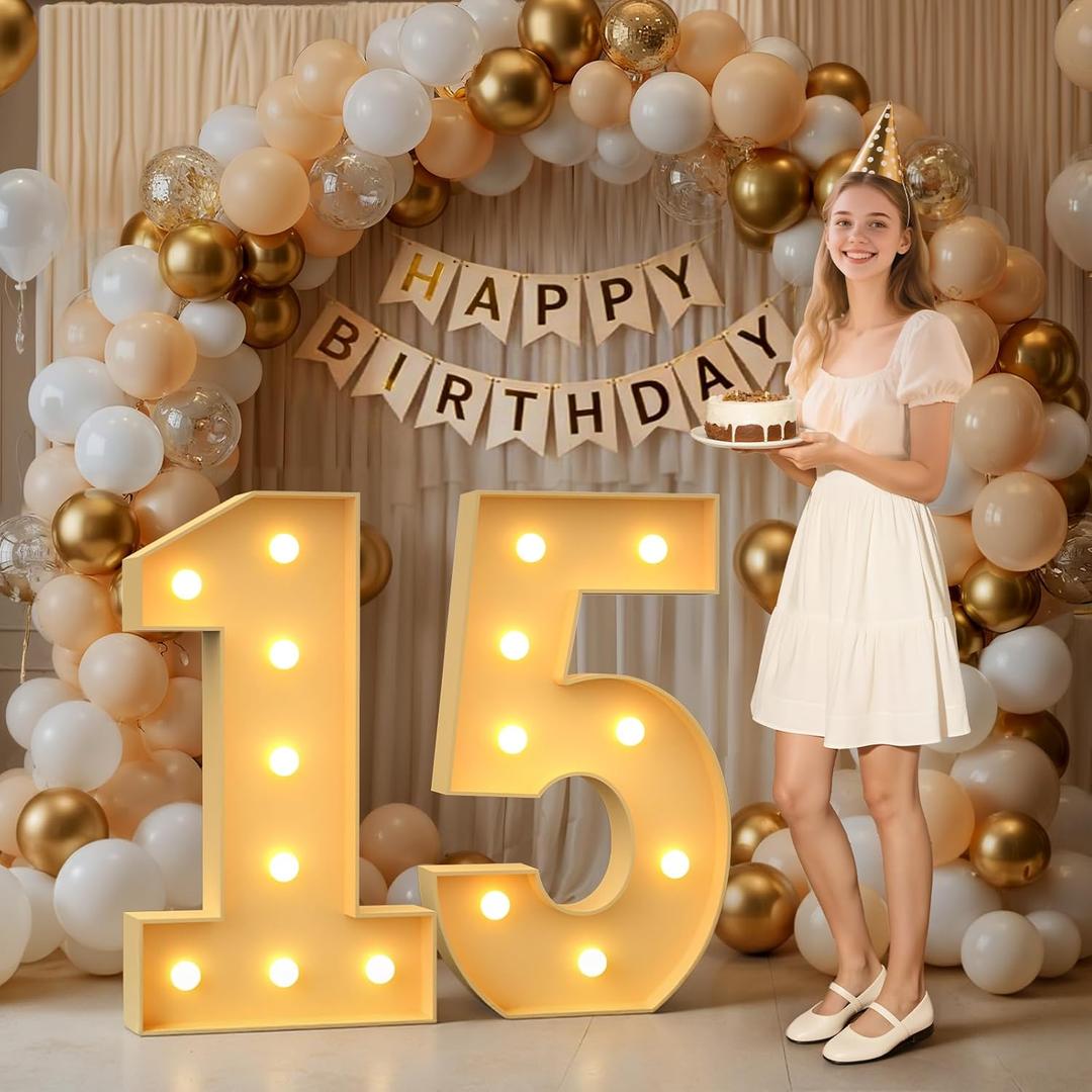15 Light up Numbers 3 Feet Tall, 15 Marquee Numbers for Party, Numero 15 Decoracion para Quinceaera, 15th Birthday Decorations, Big 15 Sign with Light for Anniversary, Birthday Backdrop Decor