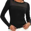 Darong Womens Long Sleeve Sexy Going Out Tshirt | Crew Neck, Slim Fit, Sexy Sheer, Mesh style, Going Out Top, Bodycon Shirt, Trendy Top (S)