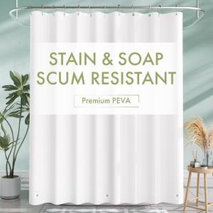 AmazerBath Shower Curtain Liner, 72x72 Plastic White Shower Curtain Liner, Cute Waterproof PEVA Shower Curtains, Lightweight Shower Curtains for Bathroom with Magnets and 12 Grommet Holes