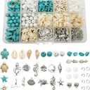 Julie Wang 422 PCS Antique Silver Alloy Pendants Seashells Man-Made Turquoise Beads Starfish Turtle Ocean Charms for Jewelry Making Summer Beach Bead Necklace Earring Bracelet Craft DIY Accessory