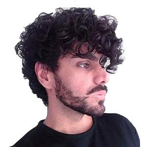 Amazon.com: Baruisi Short Curly Mens Black Wig Fluffy Synthetic Cosplay Halloween Hair Wig for Men : Clothing, Shoes & Jewelry