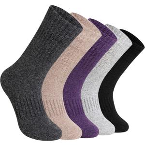 DoSmart Womens Merino Wool Hiking Socks Thermal Warm Walking Boot Winter Crew Cushion Work Socks 5 Pairs (One Size)