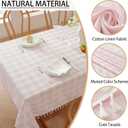 Gingham Tablecloth Rectangular, Tassels Checkered Table Cloth Washable Cotton Linen Plaid Table Cover for Spring Summer Kitchen Dining Party,Pink and White,55x120