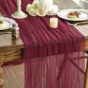 Artoid Mode 6PCS Burgundy Gauze Table Runner 120 Inch 10FT, Seasonal Sheer Kitchen Dining Holiday Wedding Birthday Baby Shower Table Decor for Home Party