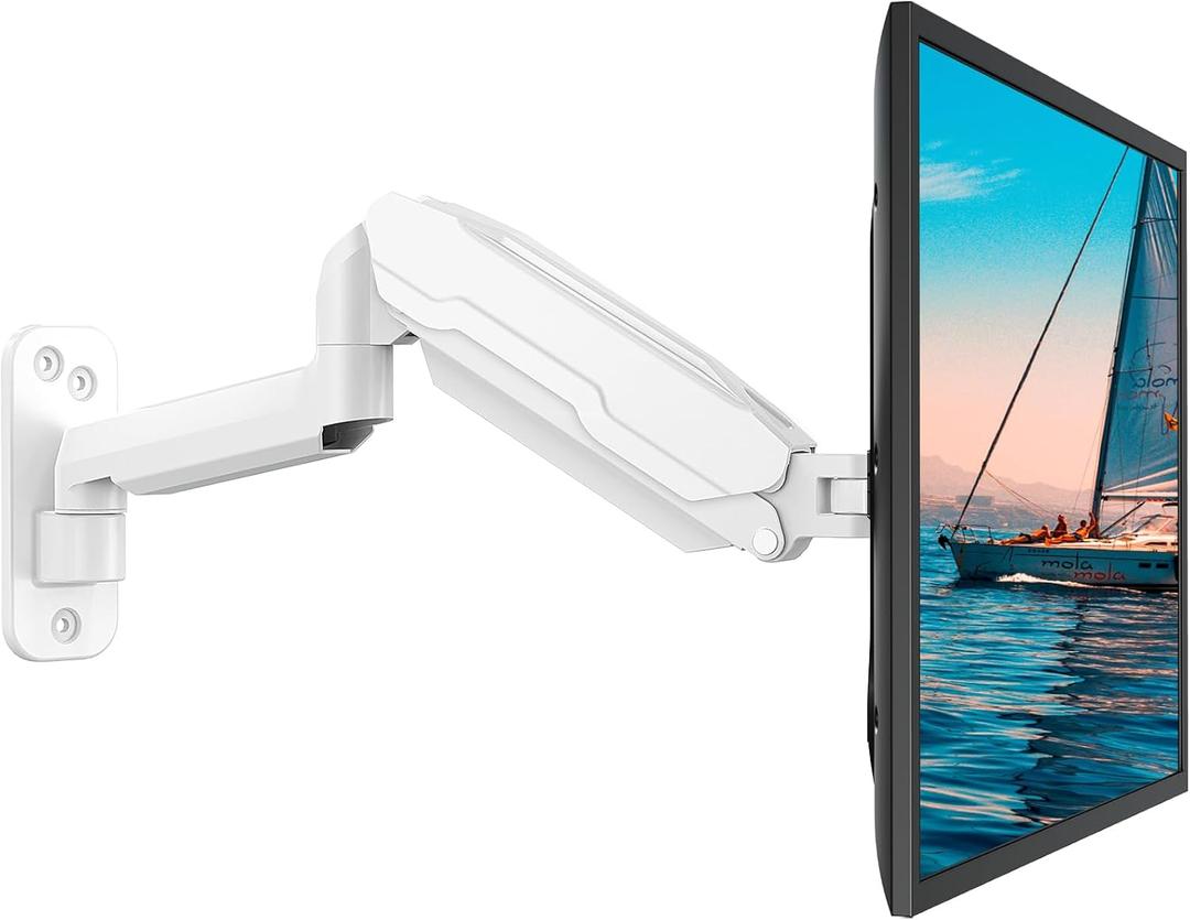 MOUNT PRO Single Monitor Wall Mount for 13 to 32 Inch Computer Screens, Height Adjustable Wall Mount Monitor Arm Holds Up to 19.8lbs, Full Motion Wall Bracket, VESA Mount 75x75, 100x100, White