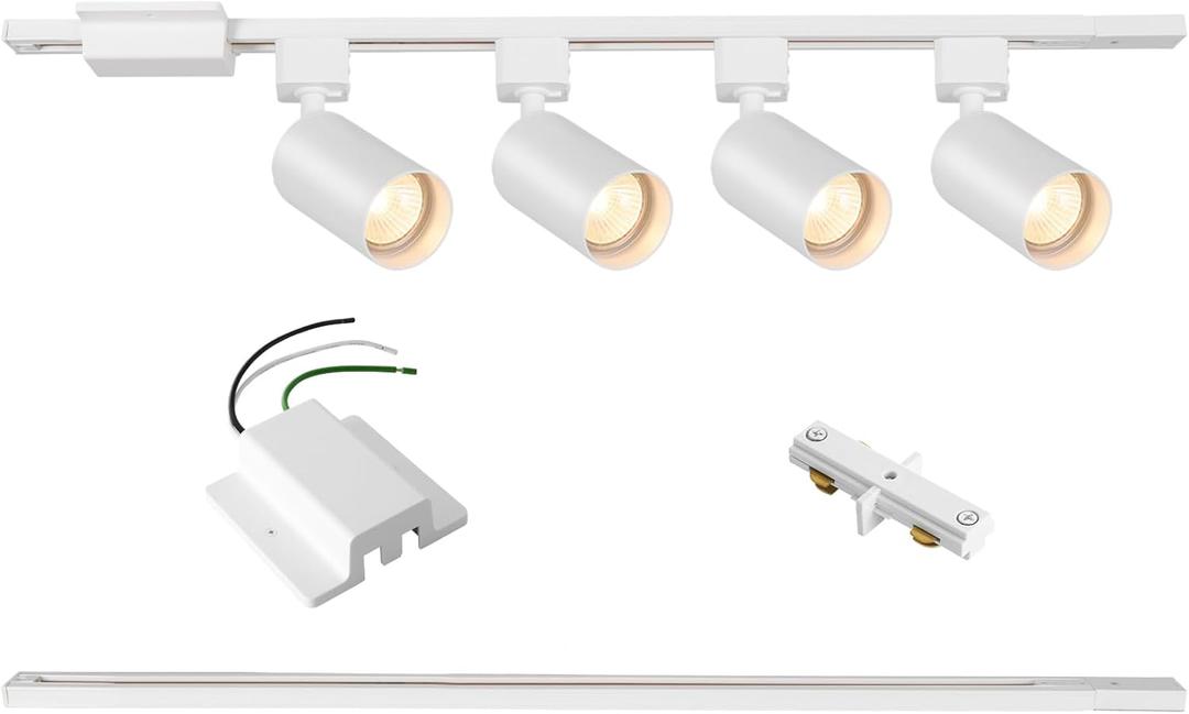 4-Light LED Track Lighting Kit with 3.3FT H Track Lighting Rails & Floating Canopy Connector, GU10 Track Light Kit, Modern Kitchen Track Lighting Fixtures Ceiling Spot Light, White (No Bulbs)