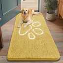 Smiry Dog Door Mat for Muddy Paws, Absorbent Dirt Trapper Non Slip Quick Dry Washable Chenille Mat for Mud Dogs, Entry Rug for Indoor and Outdoor (48x30 Inches, Yellow and White)
