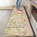 KIMODE Anti Fatigue Mats for Kitchen Floor 17"x59"+17"x29", Farmhouse Floral Kitchen Rugs, Cushioned Memory Foam Kitchen Mats, Comfort Standing Mat for Laundry, Office, Sink, Desk Brown