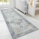 GENIMO Runner Rug 2'6''x8, Non Slip Vintage Hallway Runner Rugs, Low Pile Lightweight Machine Washable Mat for Hallway, Entryway, Bedroom, Kitchen and Corridor, Blue