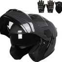 Adult Modular Motorcycle Helmets, DOT Approved Flip up Dual Visor Full Face Helmet for Men Women Moto ATV UTV Snowmobile ADV Four Wheeler Street Bike with Gloves & Mask (Wilderness Black, M)