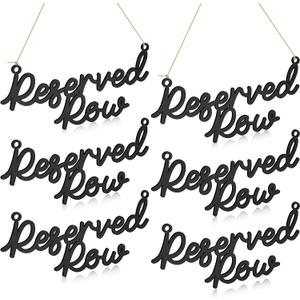 Yulejo 6 Pieces Wooden Reserved Row Signs for Wedding Chairs Wood Hanging Reserved Seating Sign with Rope Plaques Decorative for Important Events Church Pews Chair Restaurants (Black)