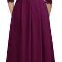 MISSMAY Women's Formal Floral Lace 2/3 Sleeves Long Evening Party Maxi Dress (Magenta)