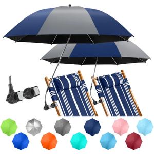 2 Pack Beach Umbrella with 360 Universal Clamp, UPF50+ Umbrella Outdoor Patio Sun Protection for Chairs, Beach &Patio Use (Not Include Chair)