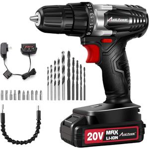 AVID POWER 20V MAX Lithium lon Cordless Drill, Power Drill Set with 3/8-Inch Keyless Chuck, Variable Speed, 16 Position and 22pcs Bits (Black)