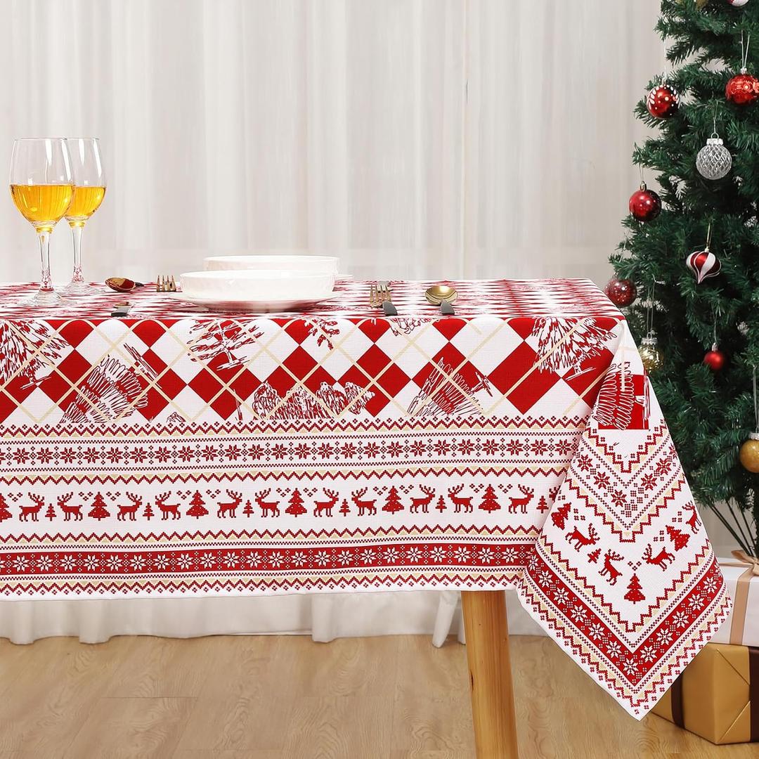 Christmas Tablecloth 60 x 84 Inch for Rectangle Tables, Xmas Plaid Table Cloth Rectangular Red and White Decorative Table Cover for Dinner Picnic Patio Party