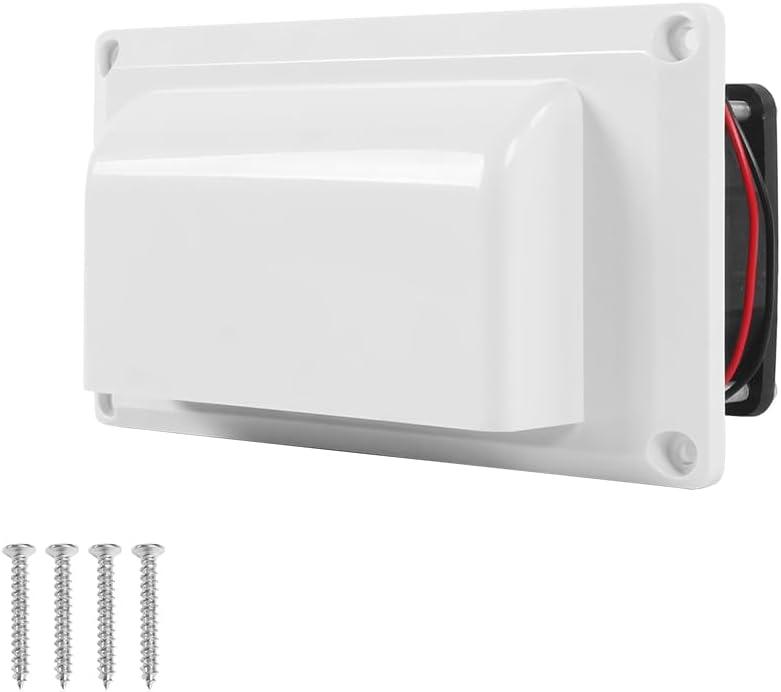 12V RV Side Air Vent with 2 High Power Motors Range Hood Side Exhaust Ventilation Fan for Camper Trailer Boat Marine Yacht,Black (White)