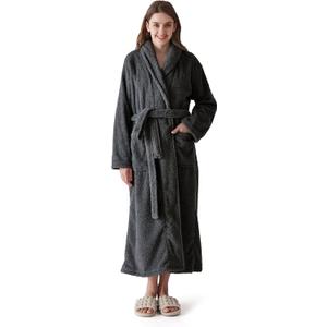 Robes for Women Premium Plush Fleece Long Bathrobe for Women with Shawl Collar, Soft Warm Womens Robe (L)